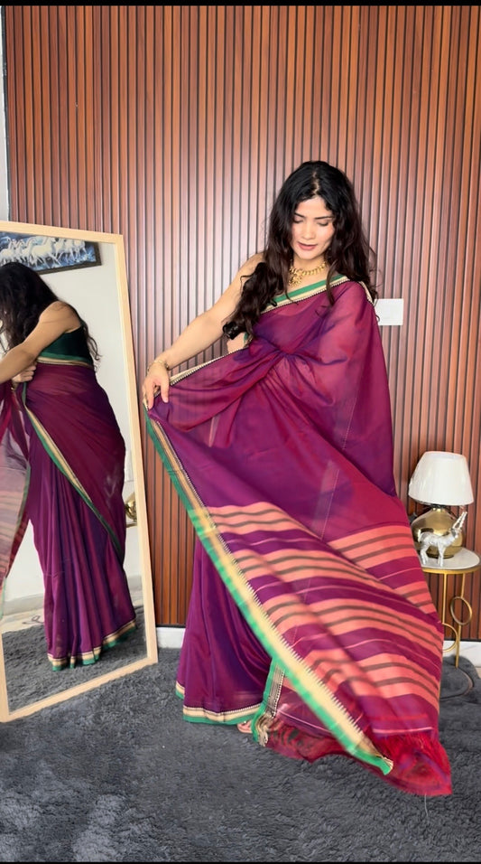 Akira Narayanpeth Cotton Saree | With Unstitched Blouse Piece For Women