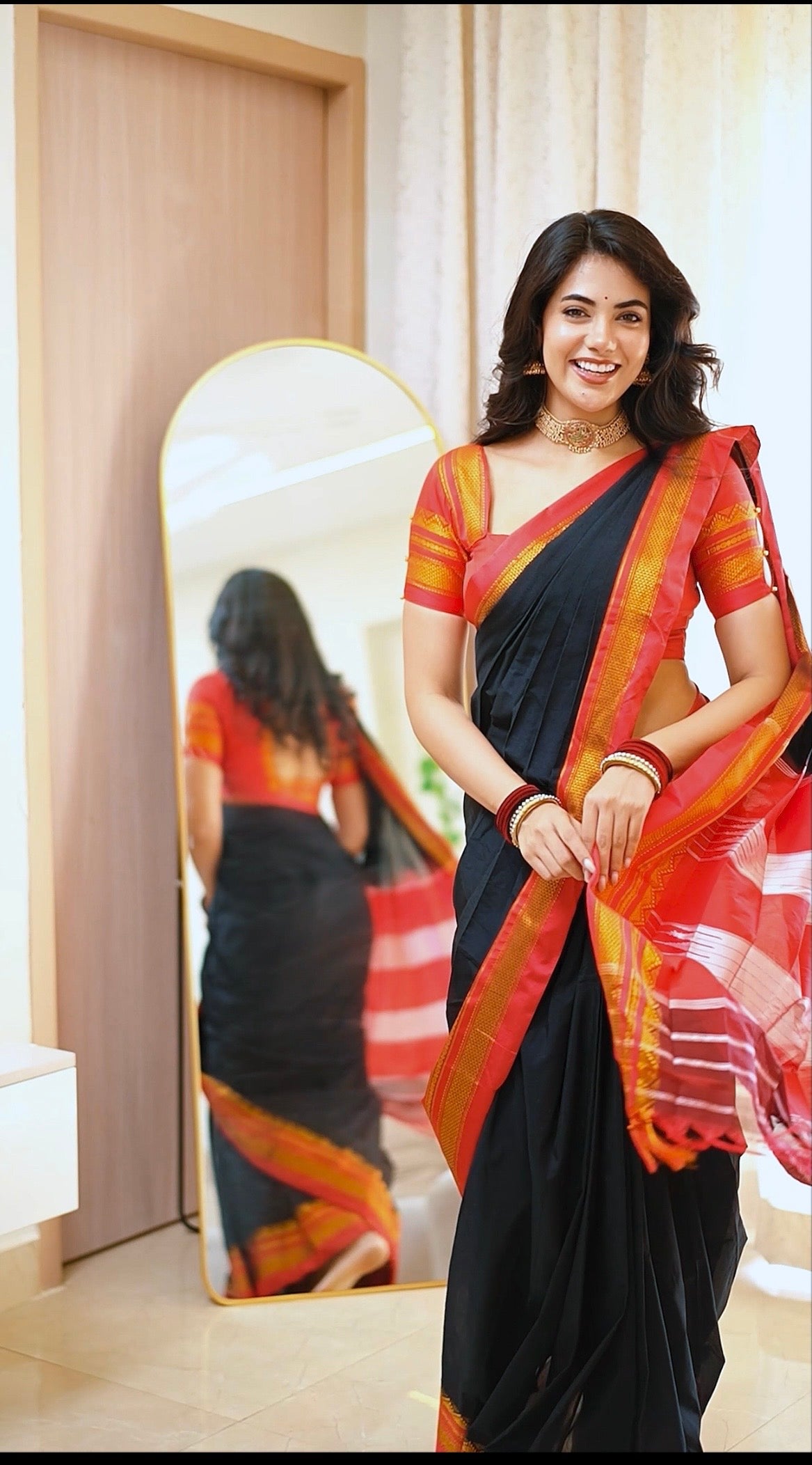 Black Plain Tana ilkal Saree | with unstitched blouse for women