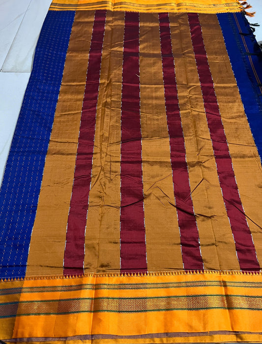 Blue Star Plus Narayanpeth Cotton Saree | With Unstitched Blouse Piece For Women