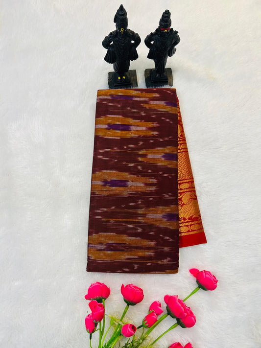 Chocolate Agasti Narayanpeth Cotton Saree | With Unstitched Blouse Piece For Women