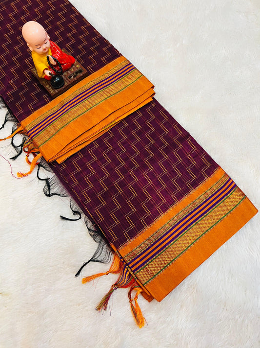 Double Zigzag Masarised Cotton saree with running Blouse