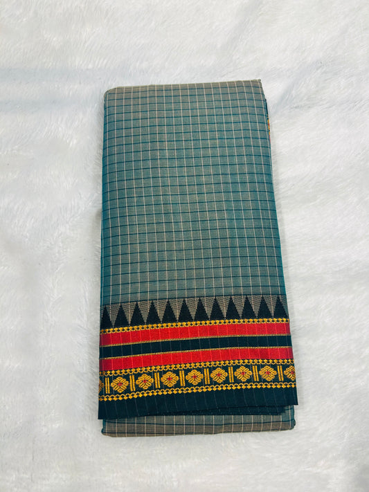 Dual shade Green Soumya Narayanpeth Cotton Saree | With Unstitched Blouse Piece For Women