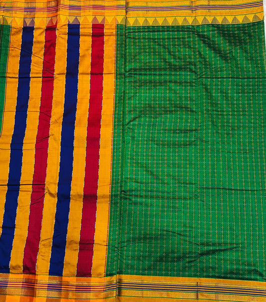 Green Temple Star Plus Narayanpeth Cotton Saree | With Unstitched Blouse Piece For Women