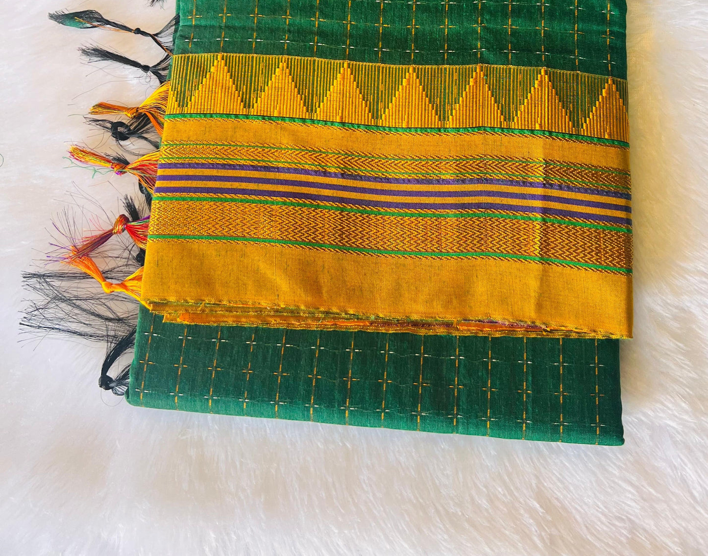 Green Temple Star Plus Narayanpeth Cotton Saree | With Unstitched Blouse Piece For Women