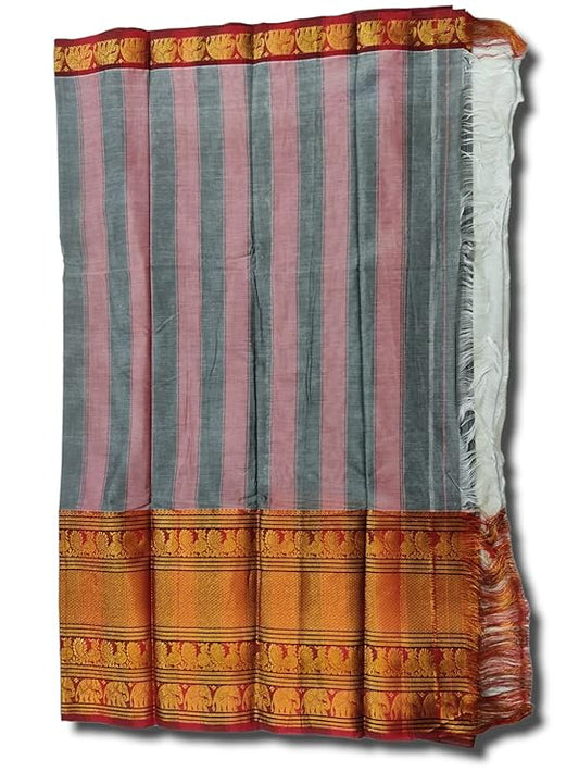 Grey Ayodhya Narayanpeth Cotton Saree | With Unstitched Blouse Piece For Women