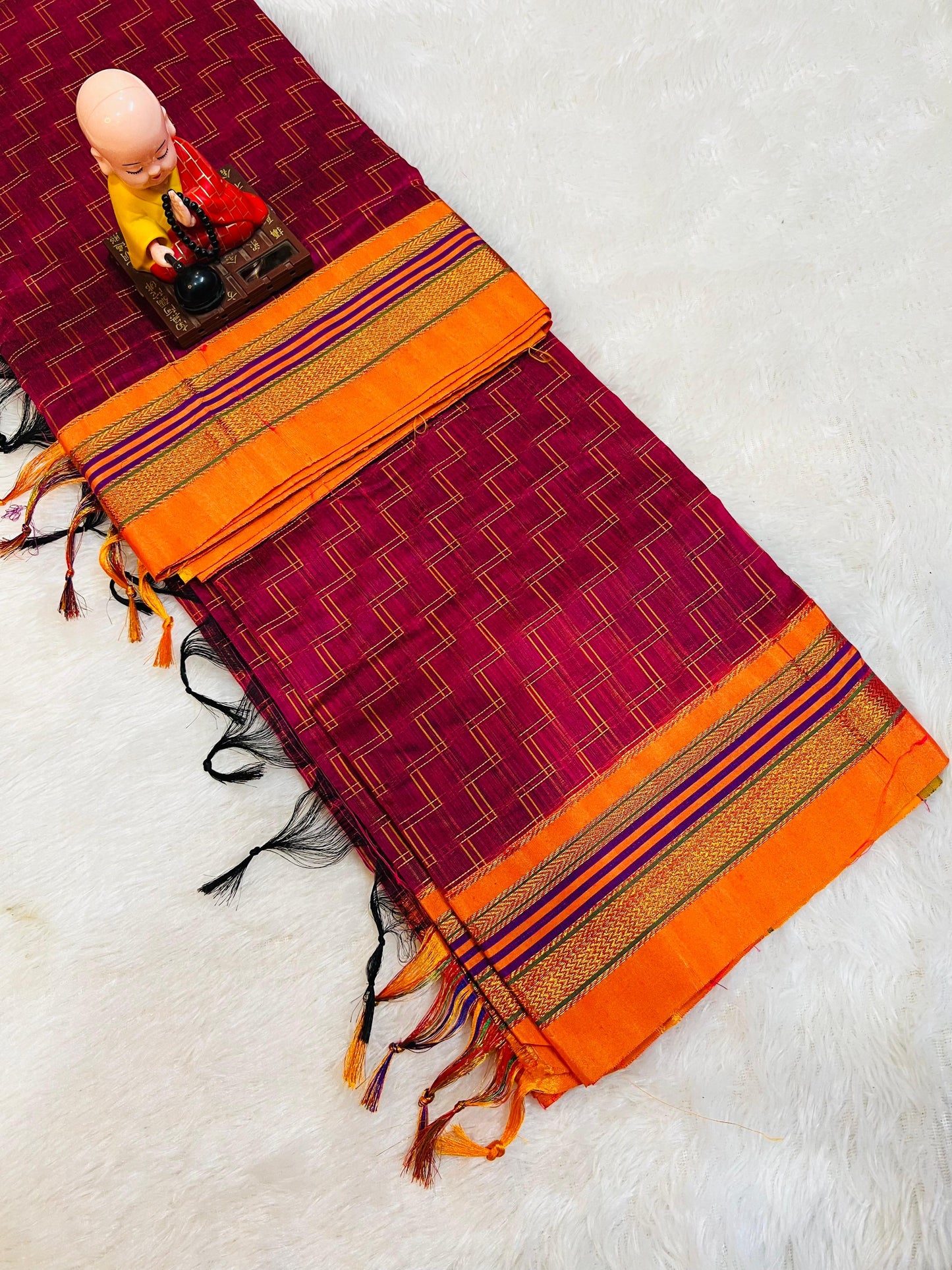 Magenta Double Zigzag Masarised Cotton saree