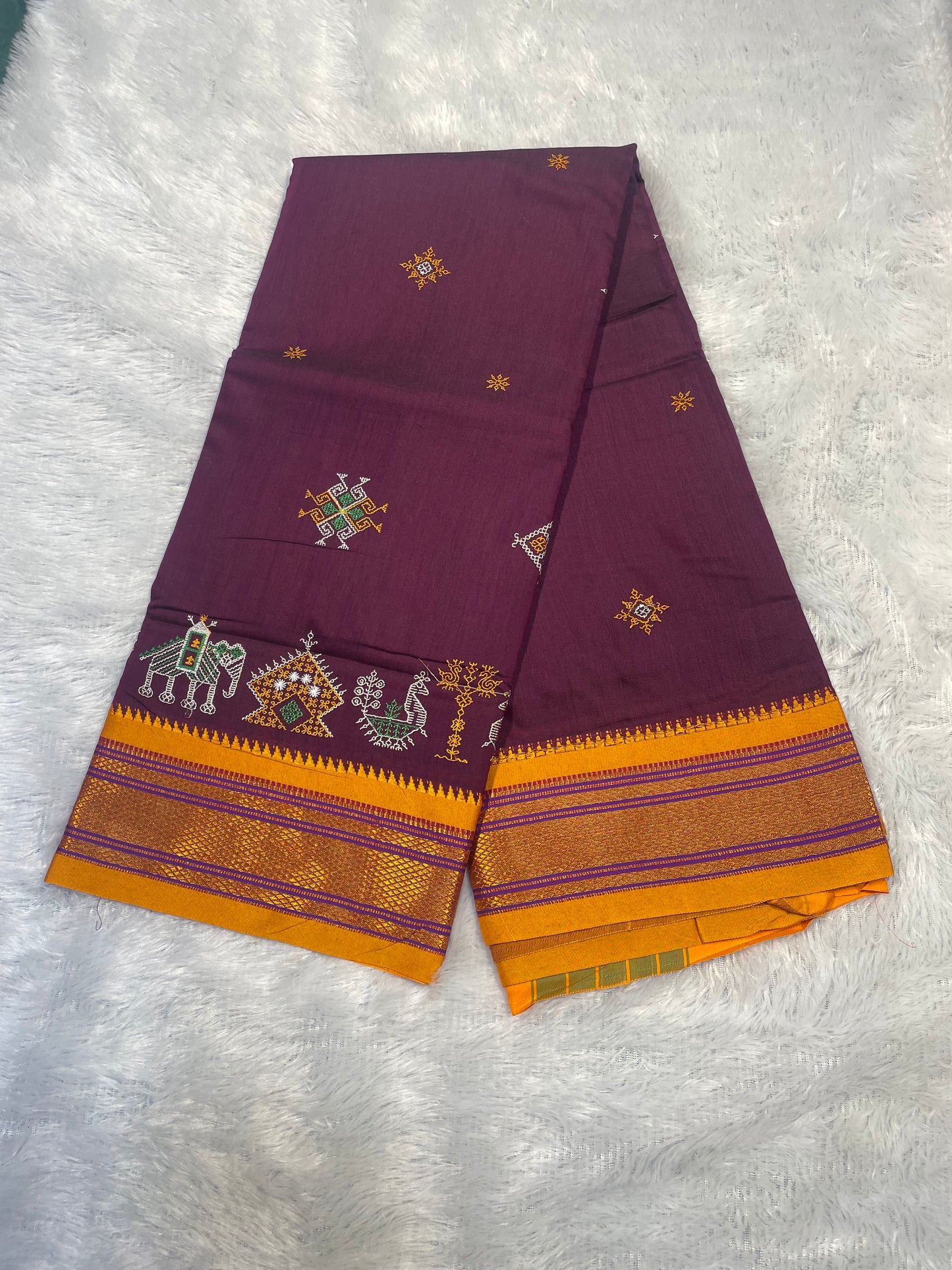 Magenta kasuti satin cotton ilkal saree for women | with unstitched blouse