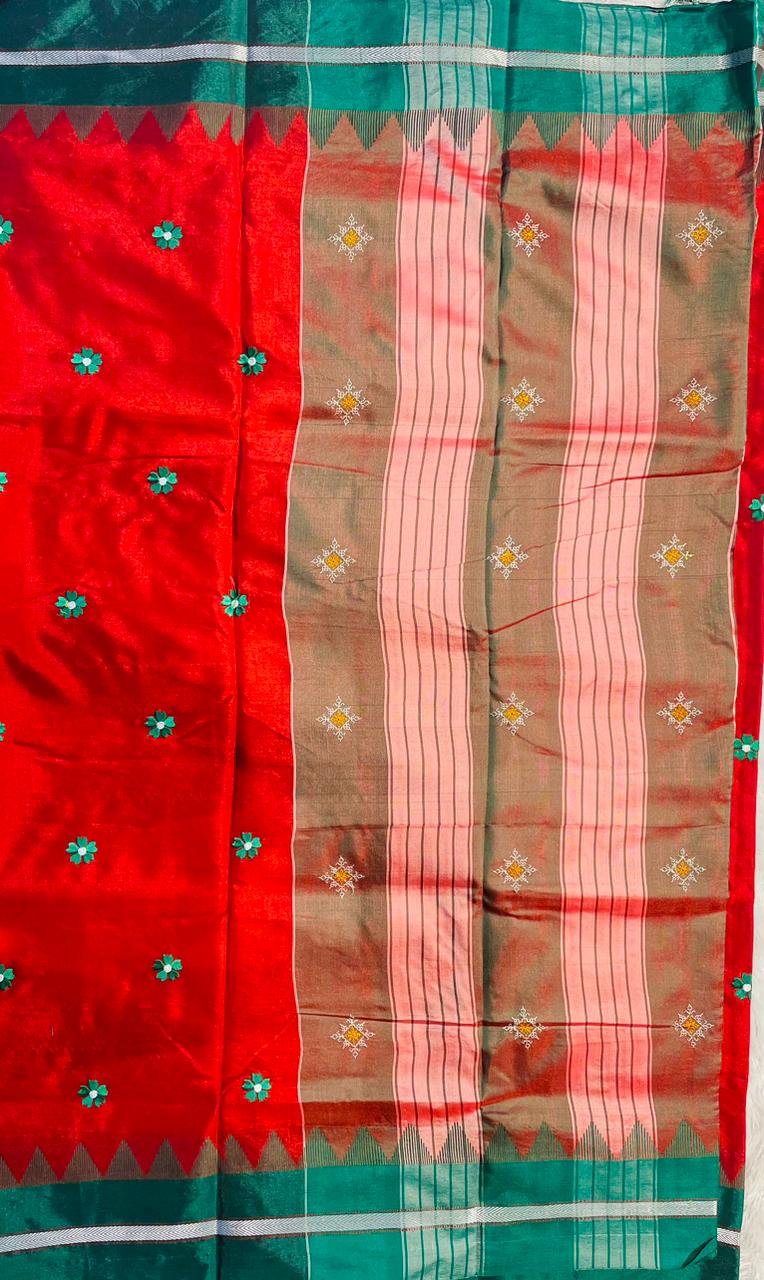 Maroon Malini Acrylic Cotton Saree | With Unstitched Blouse Piece For Women