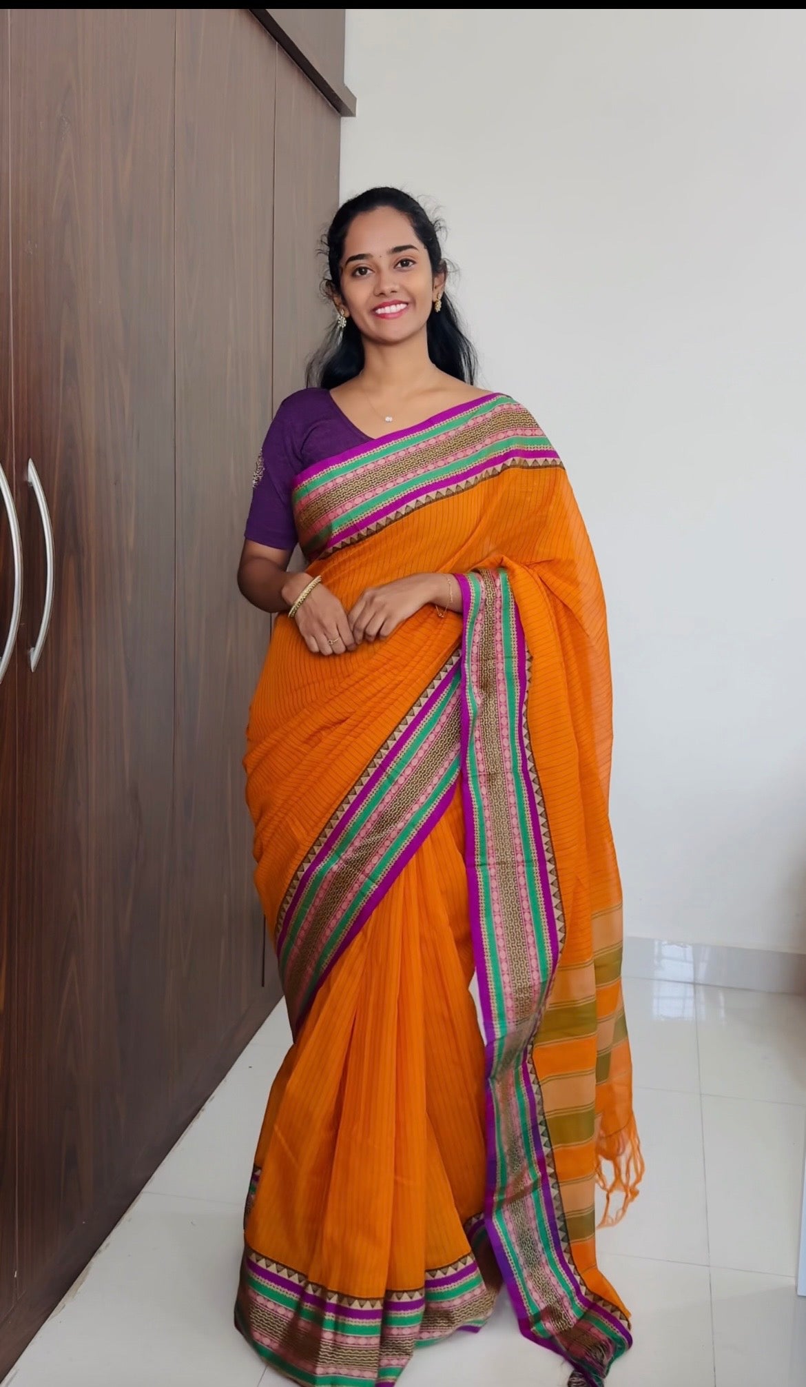 Orange Sanskriti Narayanpeth Cotton Saree | With Unstitched Blouse Piece For Women