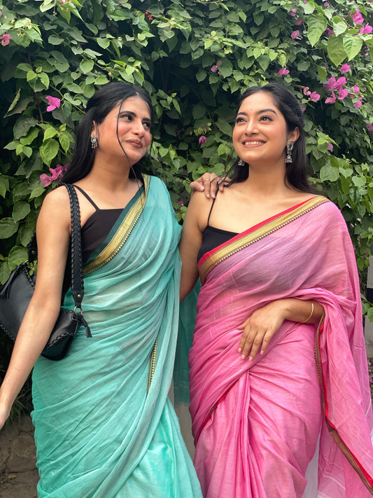 Pink Akira Narayanpeth Cotton Saree | With Unstitched Blouse Piece For Women