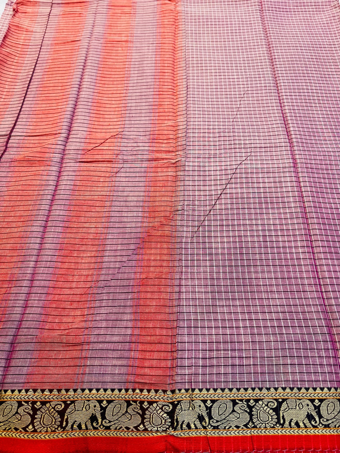 Pink Veda Narayanpeth Cotton Saree | With Unstitched Blouse Piece For Women