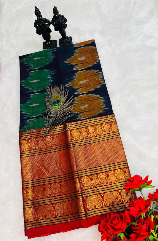 Royal Blue Agasti Narayanpeth Cotton Saree | With Unstitched Blouse Piece For Women