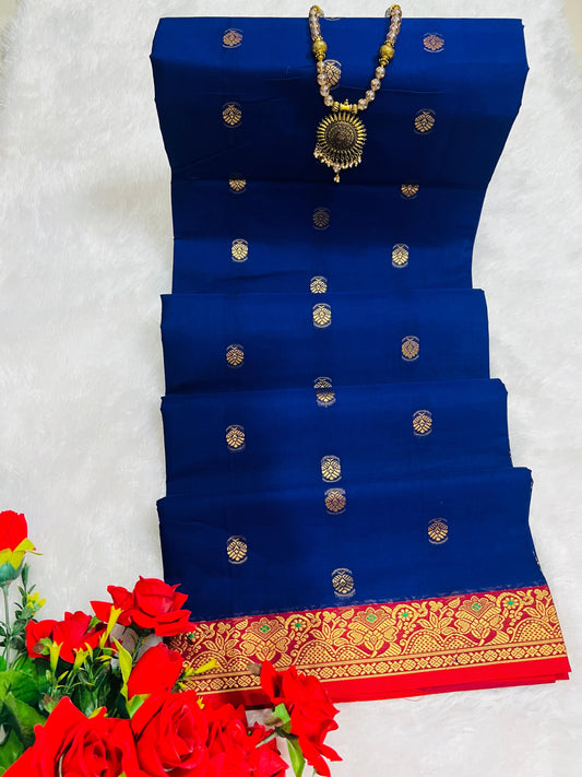 Royal Blue Ahalya Narayanpeth Cotton Saree | With Unstitched Blouse Piece For Women