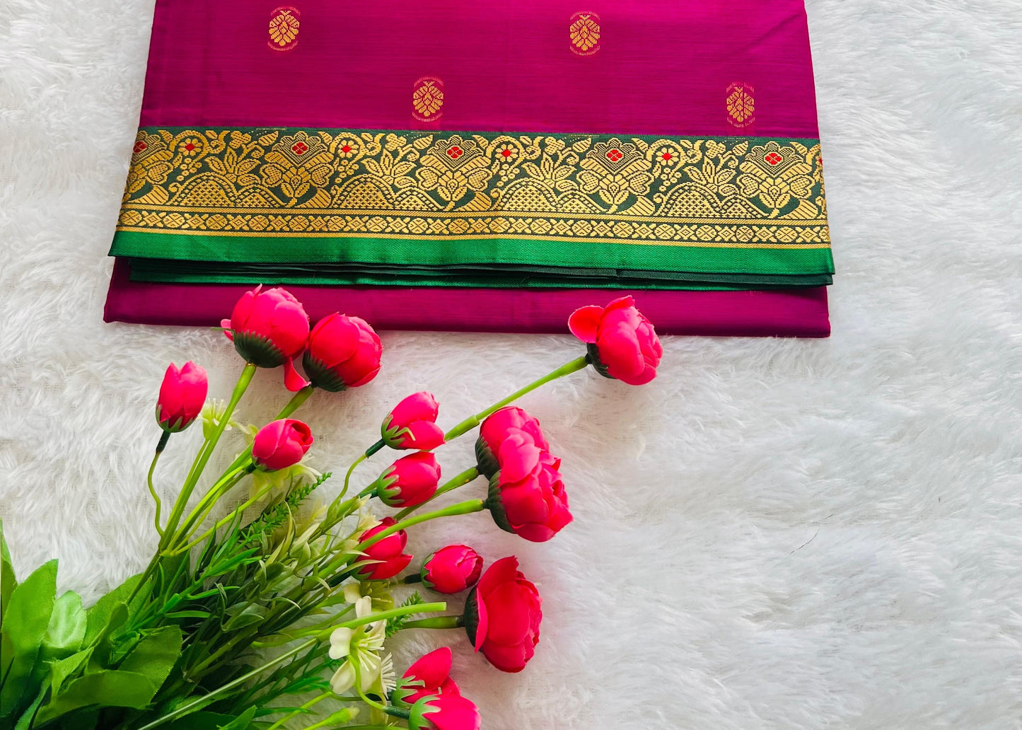 Magenta Ahalya Narayanpeth Cotton Saree | With Unstitched Blouse Piece For Women