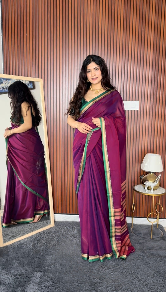 Akira Narayanpeth Cotton Saree | With Unstitched Blouse Piece For Women