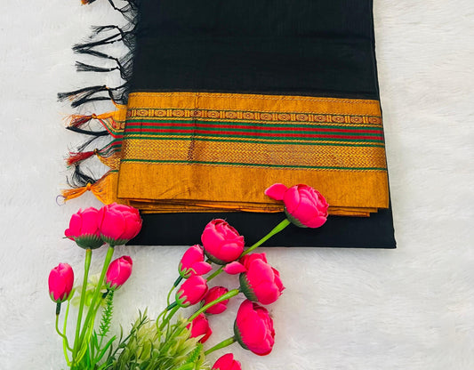 Black Ananya Acryclic Cotton Saree | With Unstitched Blouse Piece For Women