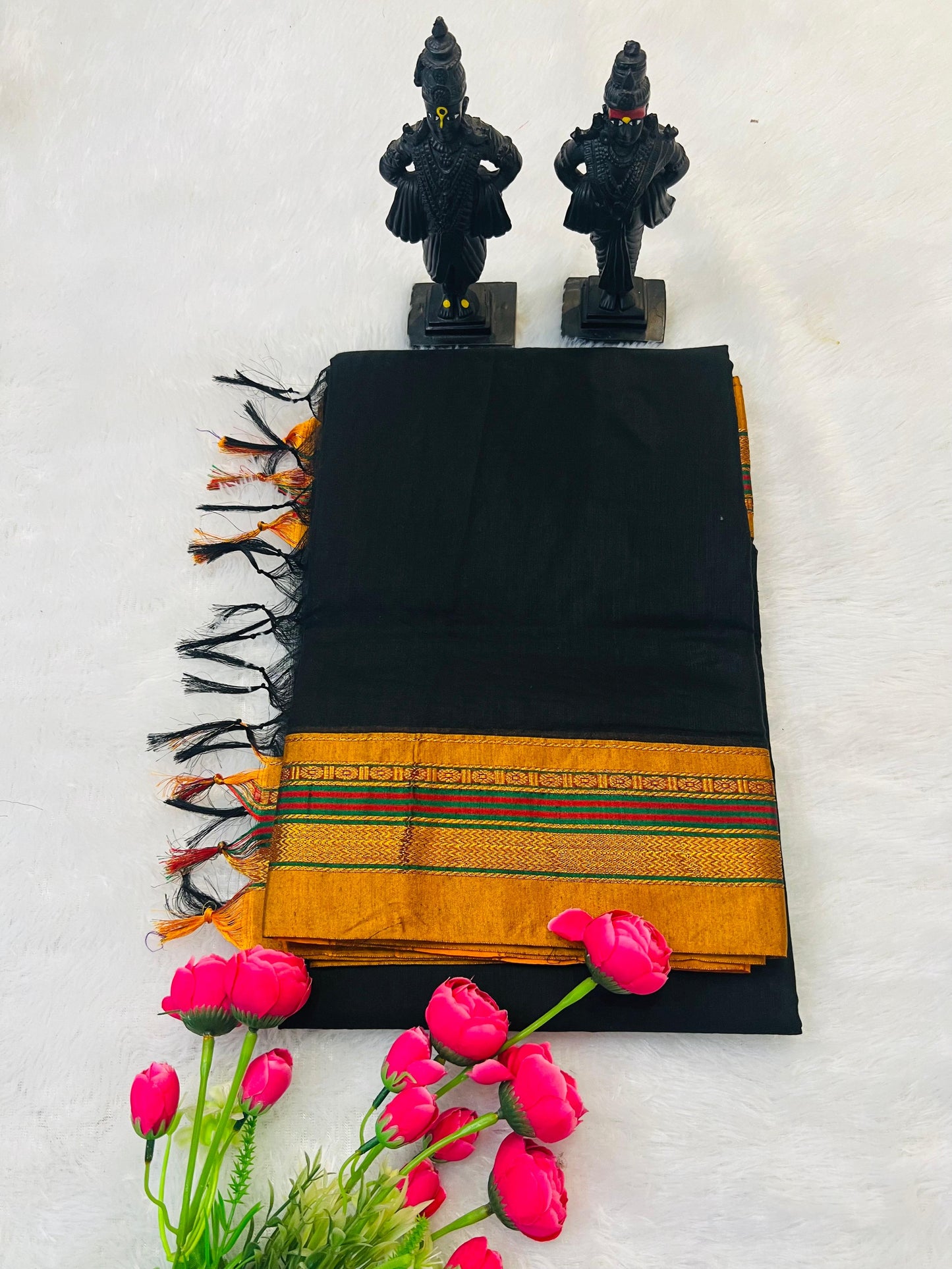 Black Ananya Acryclic Cotton Saree | With Unstitched Blouse Piece For Women
