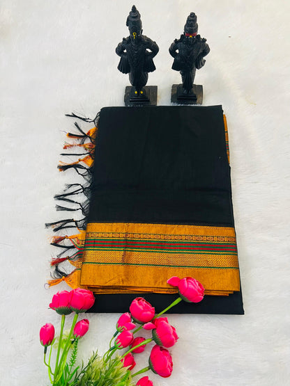 Black Ananya Acryclic Cotton Saree | With Unstitched Blouse Piece For Women