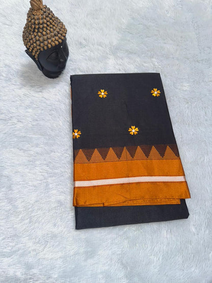 Black Malini Cotton Silk  Saree | With Unstitched Blouse Piece For Women