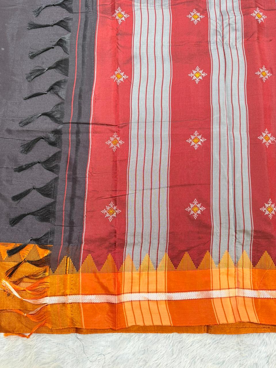 Black Malini Cotton Silk  Saree | With Unstitched Blouse Piece For Women