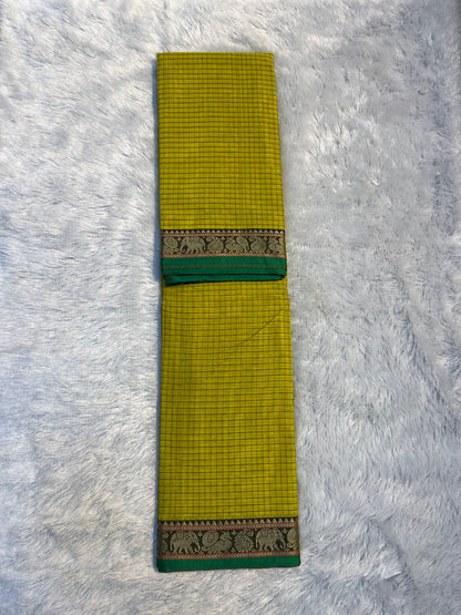 Lemon yellow Veda Narayanpeth cotton saare for women| with unstitched blouse