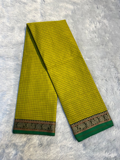 Lemon yellow Veda Narayanpeth cotton saare for women| with unstitched blouse