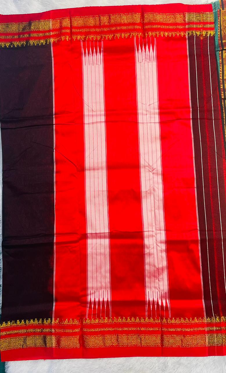 Black Plain Tana ilkal Saree | with unstitched blouse for women