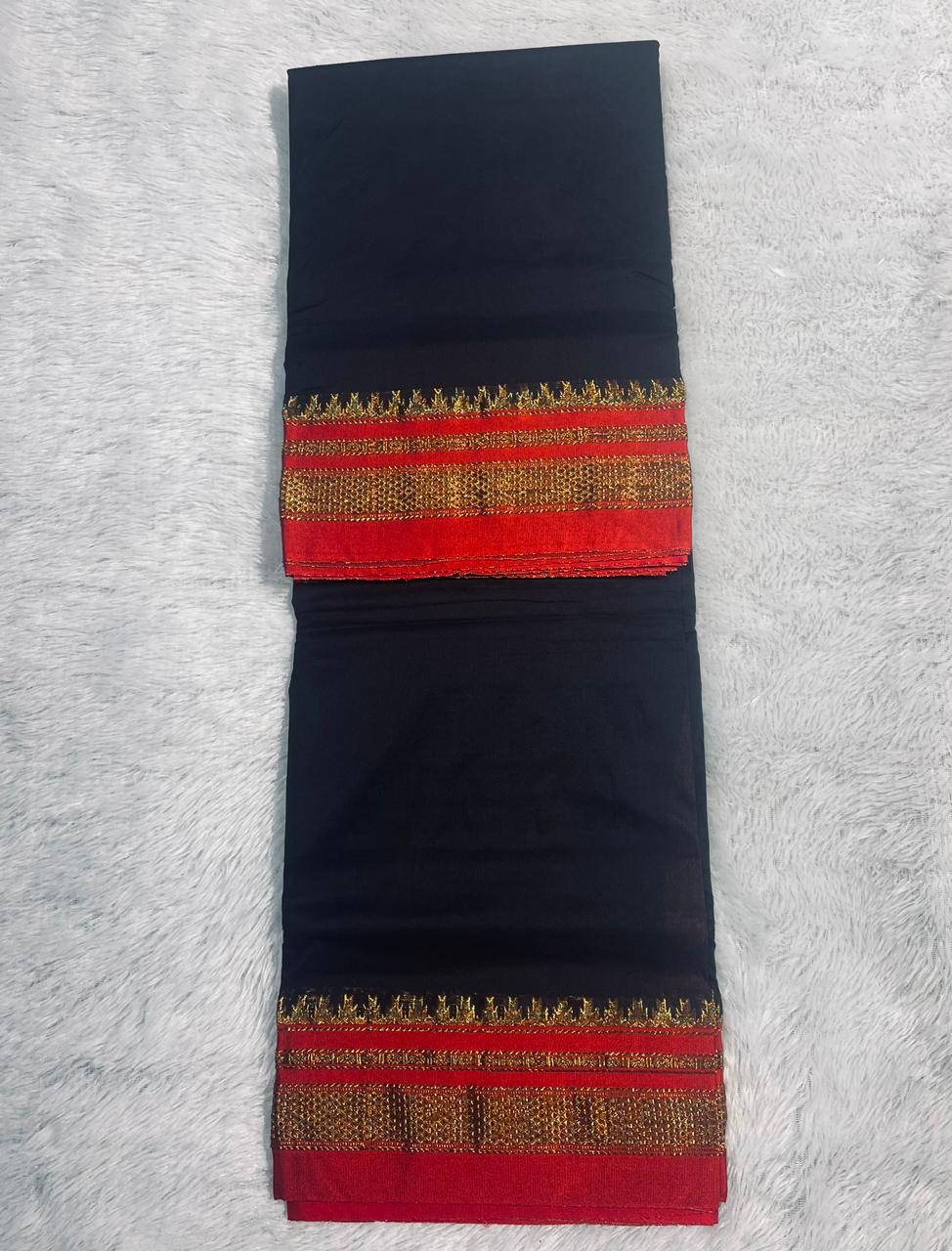 Black Plain Tana ilkal Saree | with unstitched blouse for women