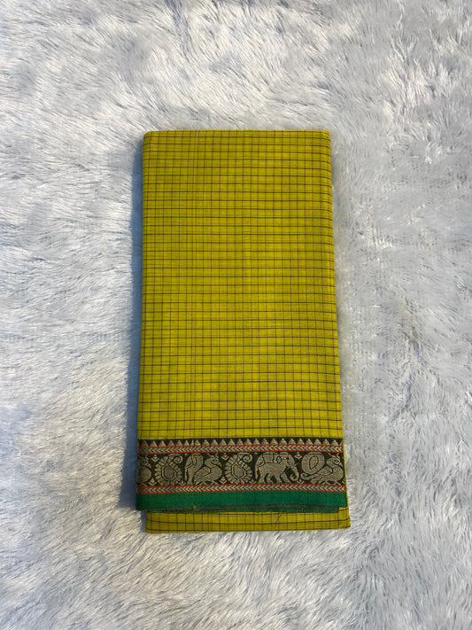 Lemon yellow Veda Narayanpeth cotton saare for women| with unstitched blouse