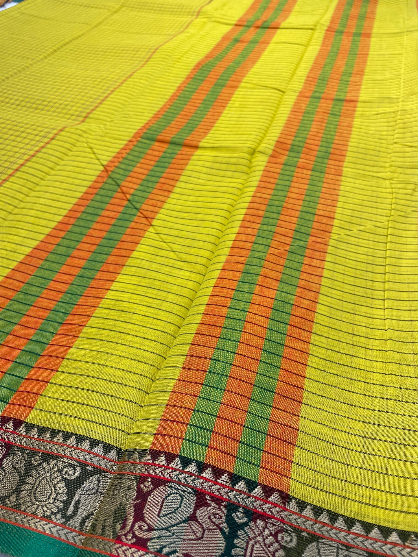 Lemon yellow Veda Narayanpeth cotton saare for women| with unstitched blouse