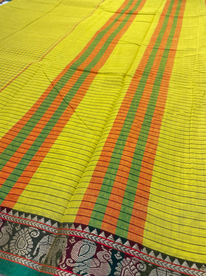 Lemon yellow Veda Narayanpeth cotton saare for women| with unstitched blouse
