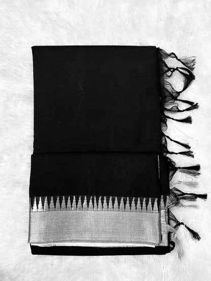 Black Radha Acrylic Cotton Saree | With Unstitched Blouse Piece For Women