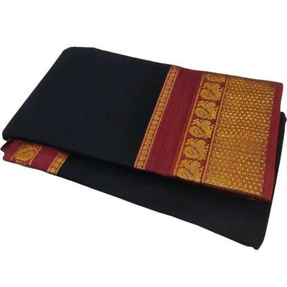 Black Namrata Narayanpeth Cotton Saree | With Unstitched Blouse Piece For Women