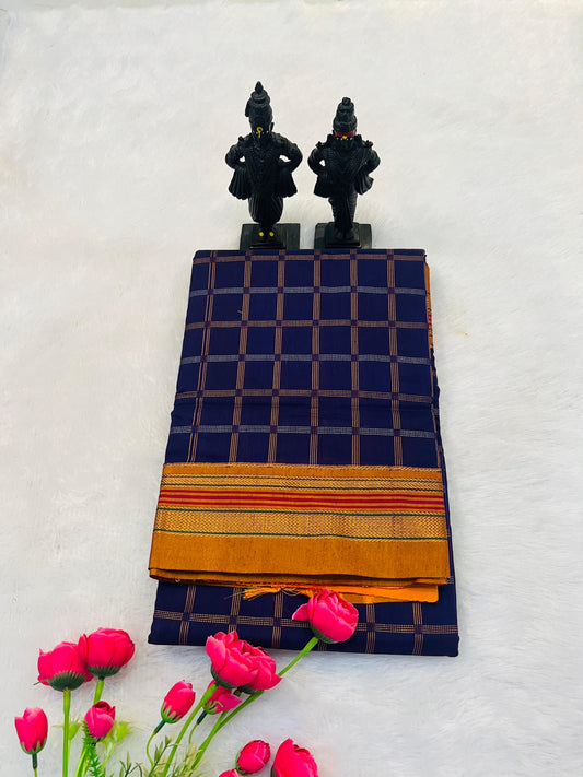 Blue Anvita Narayanpeth Cotton Saree | With Unstitched Blouse Piece For Women