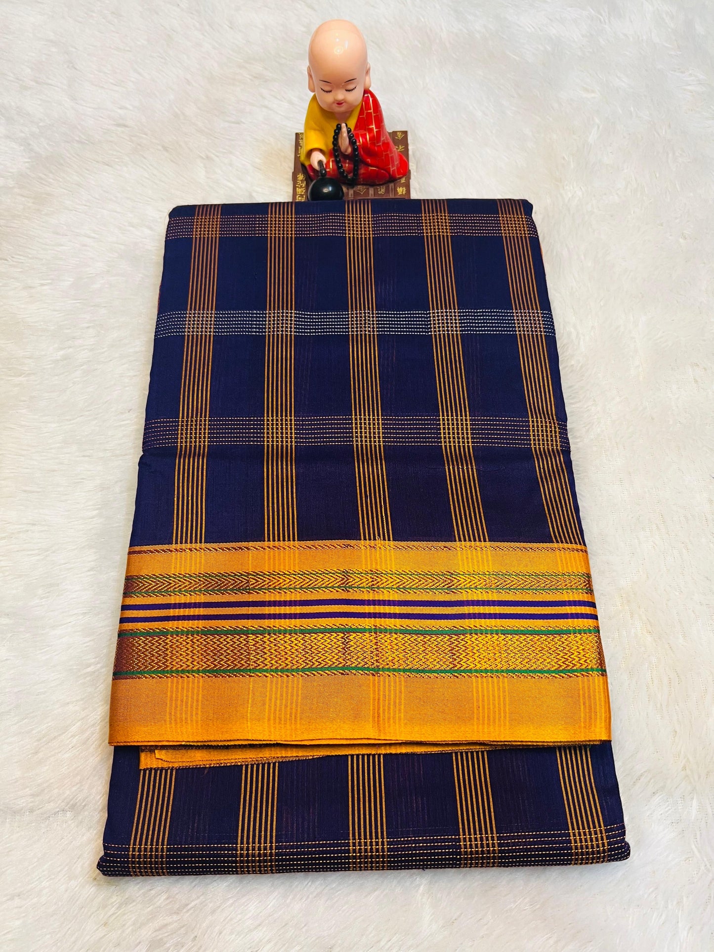Blue Box Checks Acrylic Cotton Saree | With Unstitched Blouse Piece For Women
