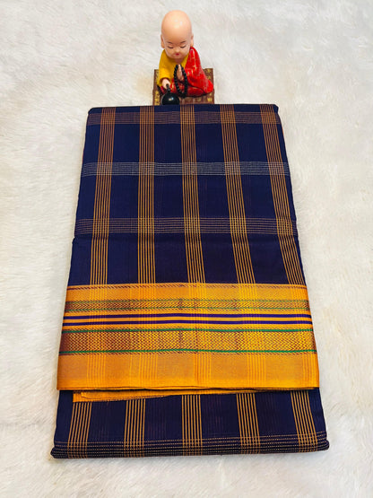 Blue Box Checks Acrylic Cotton Saree | With Unstitched Blouse Piece For Women