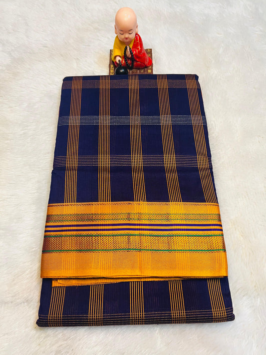 Blue Box Checks Acrylic Cotton Saree | With Unstitched Blouse Piece For Women