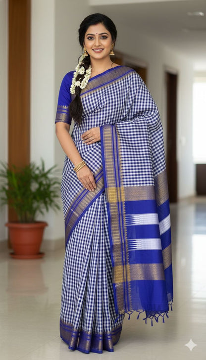 Blue Tana checks Ilkal Saree