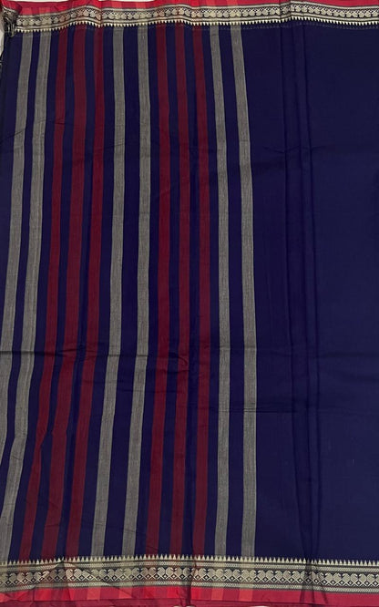 Blue Viha Narayanpeth Cotton Saree | With Unstitched Blouse Piece For Women