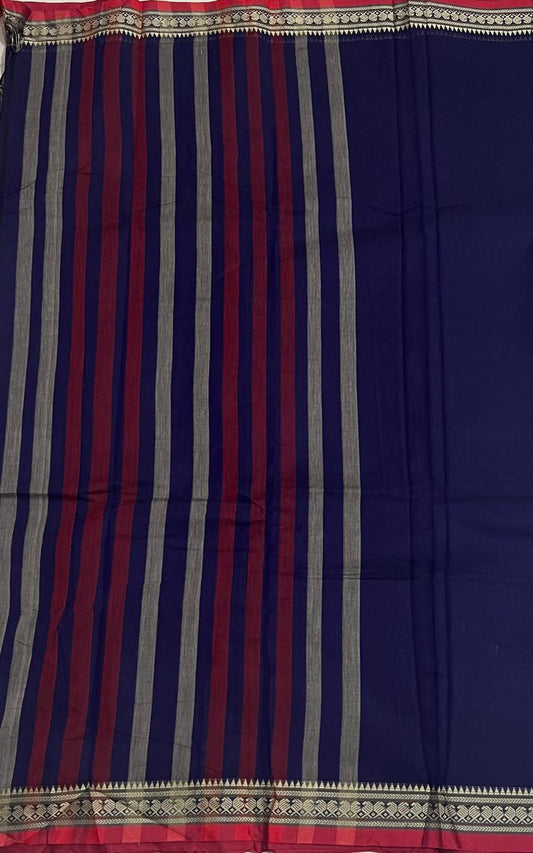 Blue Viha Narayanpeth Cotton Saree | With Unstitched Blouse Piece For Women