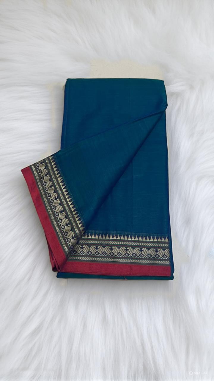 Blue Viha Narayanpeth Cotton Saree | With Unstitched Blouse Piece For Women