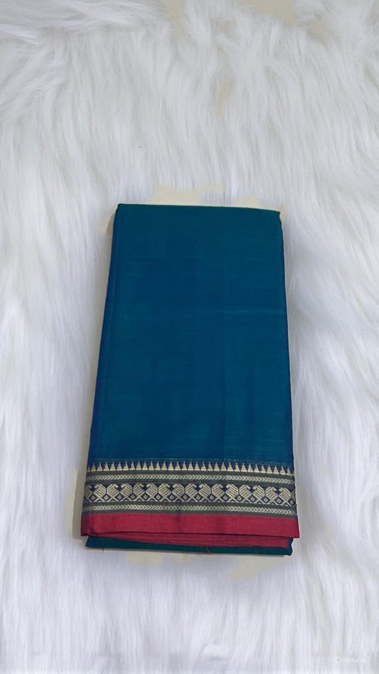 Blue Viha Narayanpeth Cotton Saree | With Unstitched Blouse Piece For Women