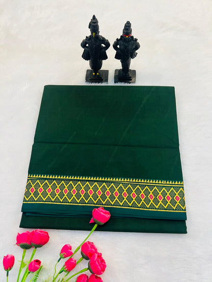 Bottle green Siya Narayanpeth Cotton Saree | With Unstitched Blouse Piece For Women