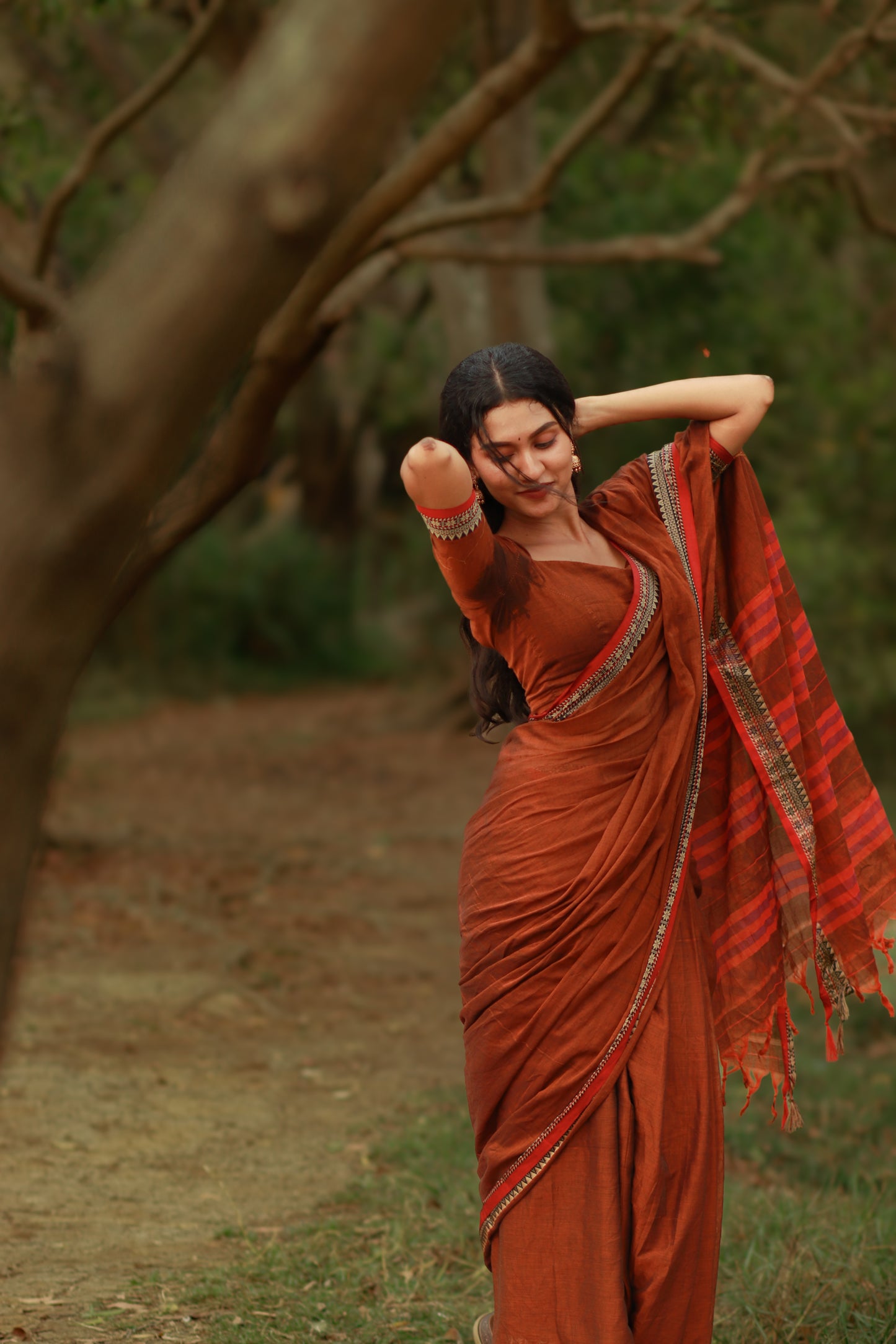 Brown Avani Narayanpeth Cotton Saree | With Unstitched Blouse Piece For Women