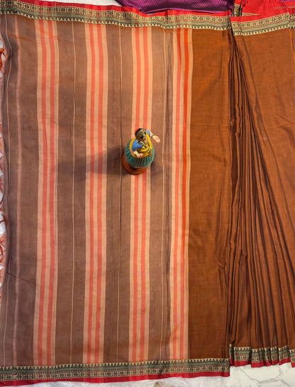 Brown Avani Narayanpeth Cotton Saree | With Unstitched Blouse Piece For Women
