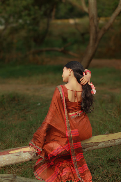 Brown Avani Narayanpeth Cotton Saree | With Unstitched Blouse Piece For Women