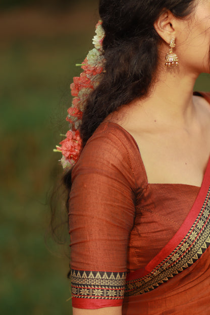 Brown Avani Narayanpeth Cotton Saree | With Unstitched Blouse Piece For Women