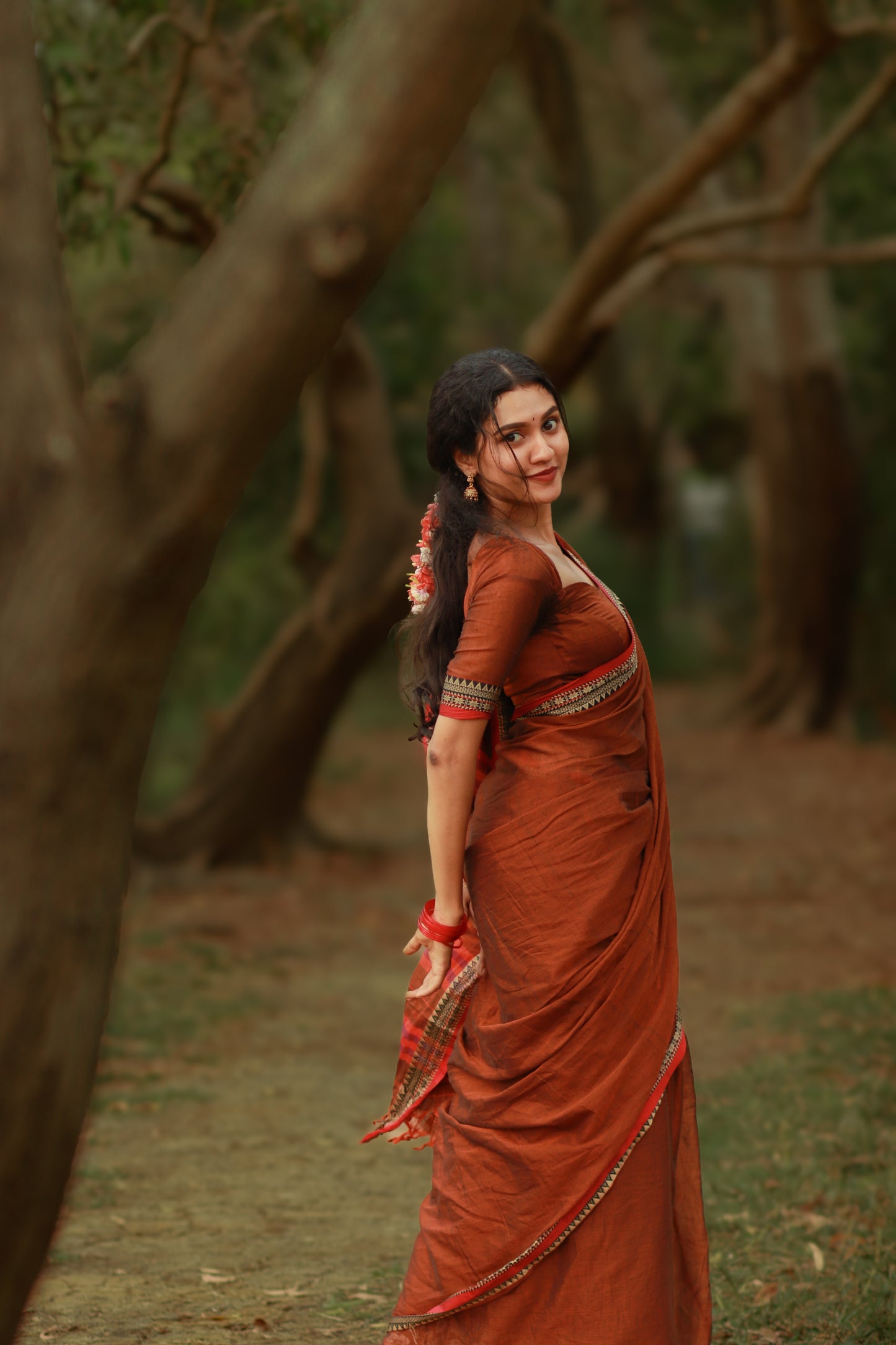 Brown Avani Narayanpeth Cotton Saree | With Unstitched Blouse Piece For Women