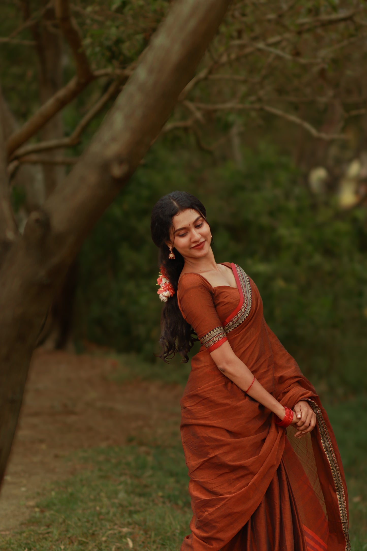 Brown Avani Narayanpeth Cotton Saree | With Unstitched Blouse Piece For Women