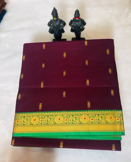 Chacolate Radhika Narayanpeth Cotton Saree | With Unstitched Blouse Piece For Women